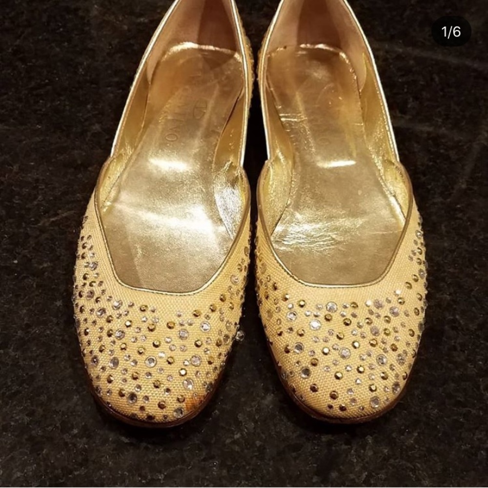 Valentino Garavani Flats Gold Jeweled Embellished
